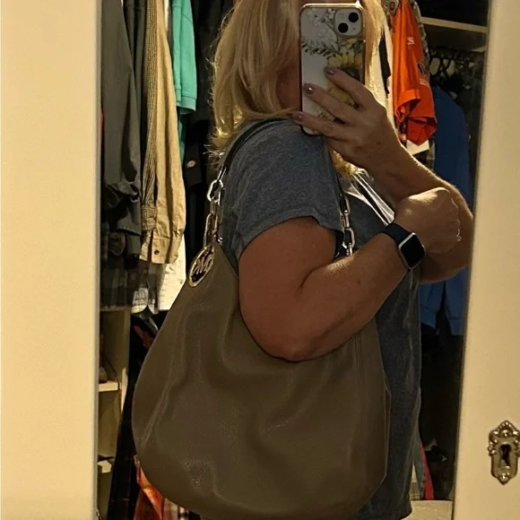 Michael Kors Fulton Taupe Leather Shoulder Bag - Picture 6 of 6